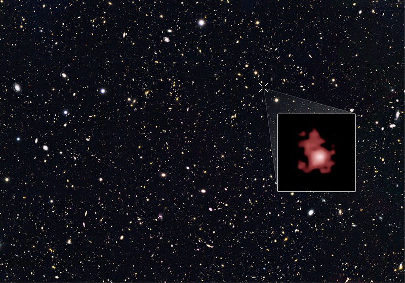 Galáxia-alvo GN-z11 está no limite do Universo observável (Foto: NASA, ESA, P. Oesch (Yale University), G. Brammer (STScI), P. van Dokkum (Yale University), and G. Illingworth (University of California, Santa Cruz))