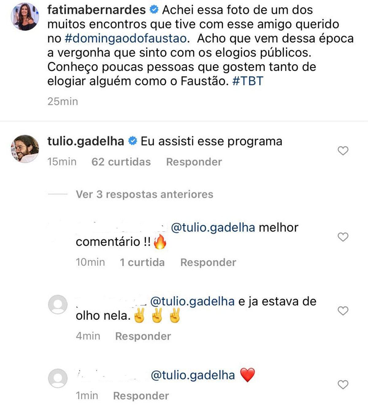Túlio Gadêlha comenta post de Fátima Bernardes (Foto: Reprodução/Instagram)