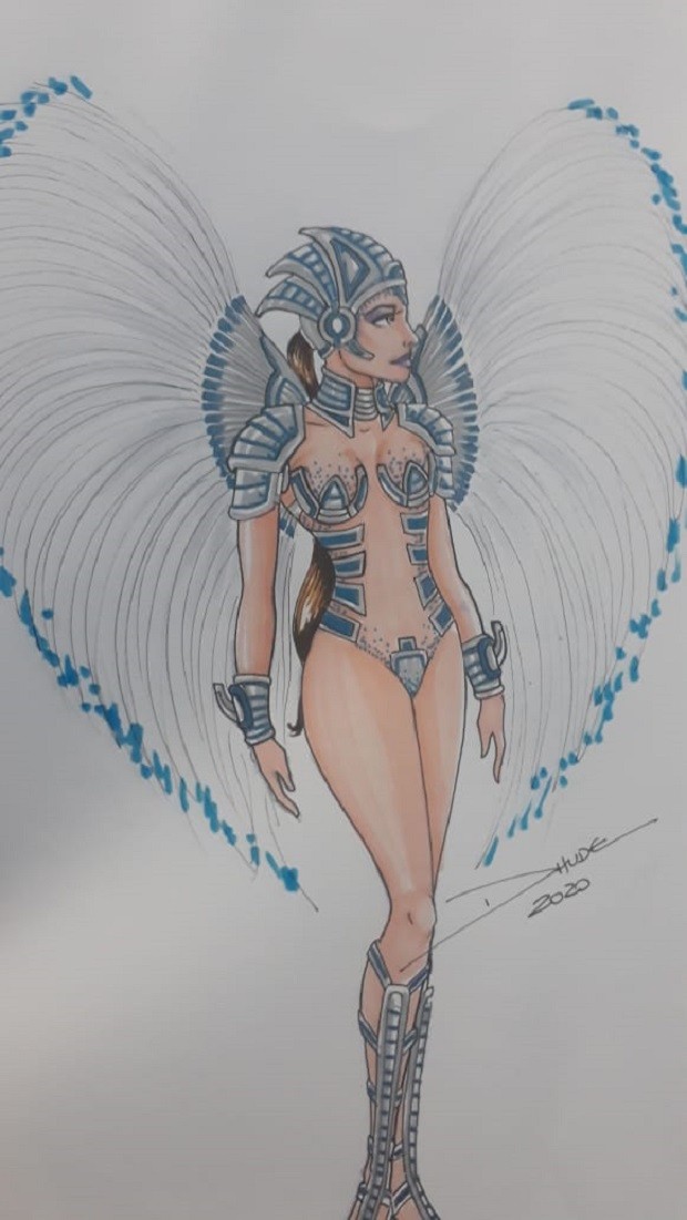 Desenho da fantasia de Anjo Digital, look que seria usado por Rafa Kalimann no Carnaval 2020 (Foto: Divulgação)