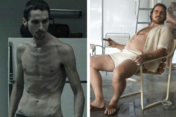 Christian Bale em O Operário (2004) vs. o ator em Trapaça (2013) (Foto: Reprodução/Instagram; Reprodução)