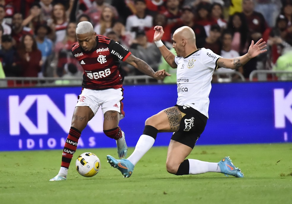 Marinho e F&aacute;bio Santos em Flamengo x Corinthians &mdash; Foto: Andr&eacute; Dur&atilde;o