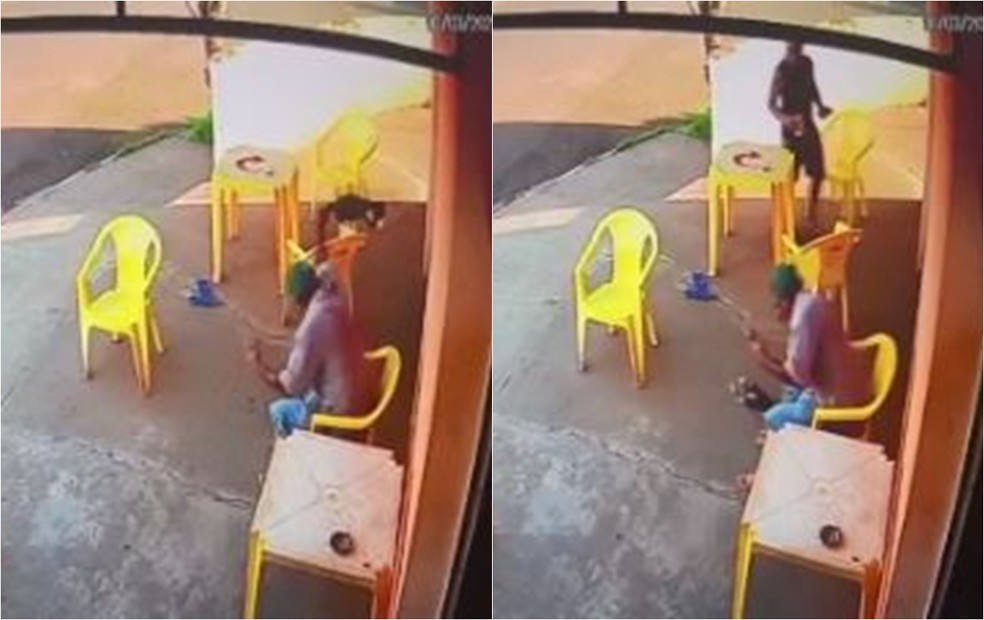 Câmera de segurança flagrou idoso agredindo gato em bar de Pereira Barreto (SP) — Foto: Reprodução/Circuito de Segurança