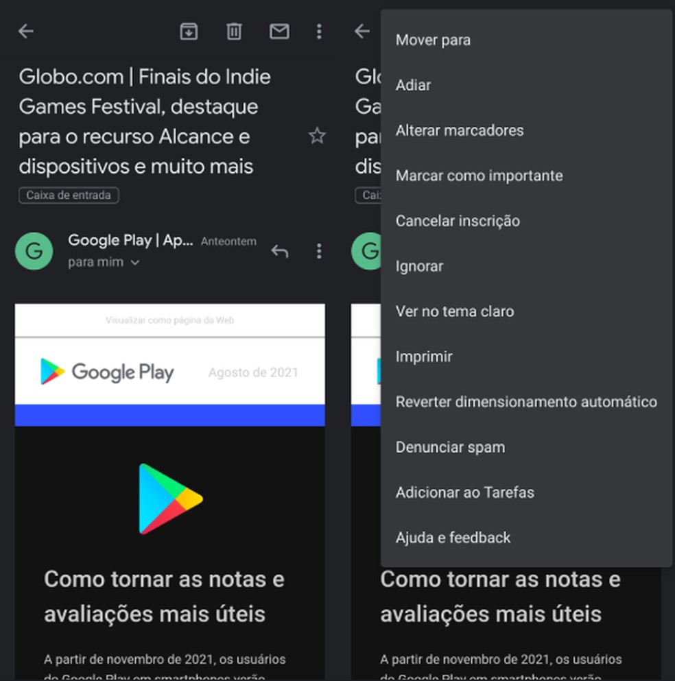 Silenciar conversas e ignorar mensagens no Gmail — Foto: Reprodução/TechTudo