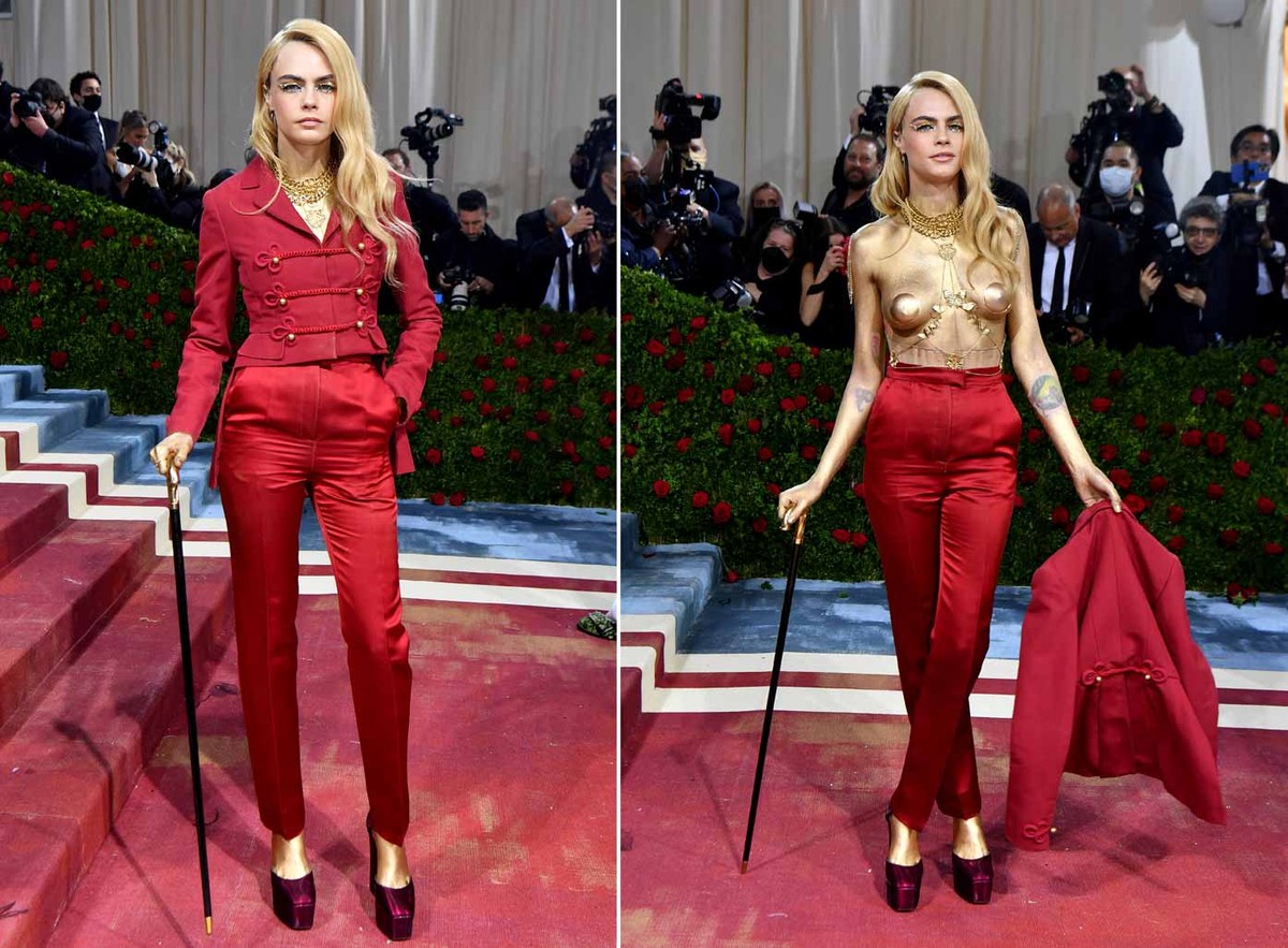 Cara Delevingne aparece de topless e pintada de dourado no Met Gala |  Pop & Arte