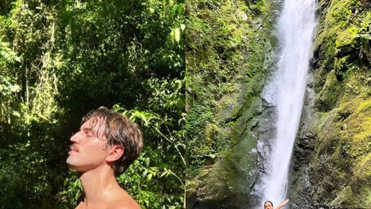 Jesuíta Barbosa aproveita passeio na cachoeira com o namorado, Cícero Ibeiro