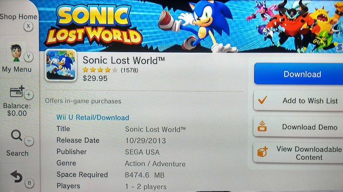 Sonic Lost World: a fase de Zelda está na aba Downloadable Content (Foto: Reprodução/Thomas Schulze)