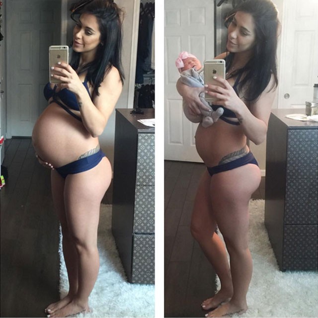 Bella Falconi: primeiro grávida e depois com Victoria nos braços (Foto: Reprodução - Instagram)