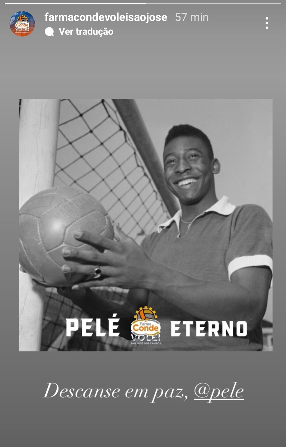 Vôlei São José presta homenagem para Pelé — Foto: Reprodução/Instagram