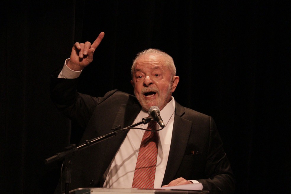 O presidente Lula em discurso — Foto: Carlos Elias Junior/Fotoarena/Estadão Conteúdo