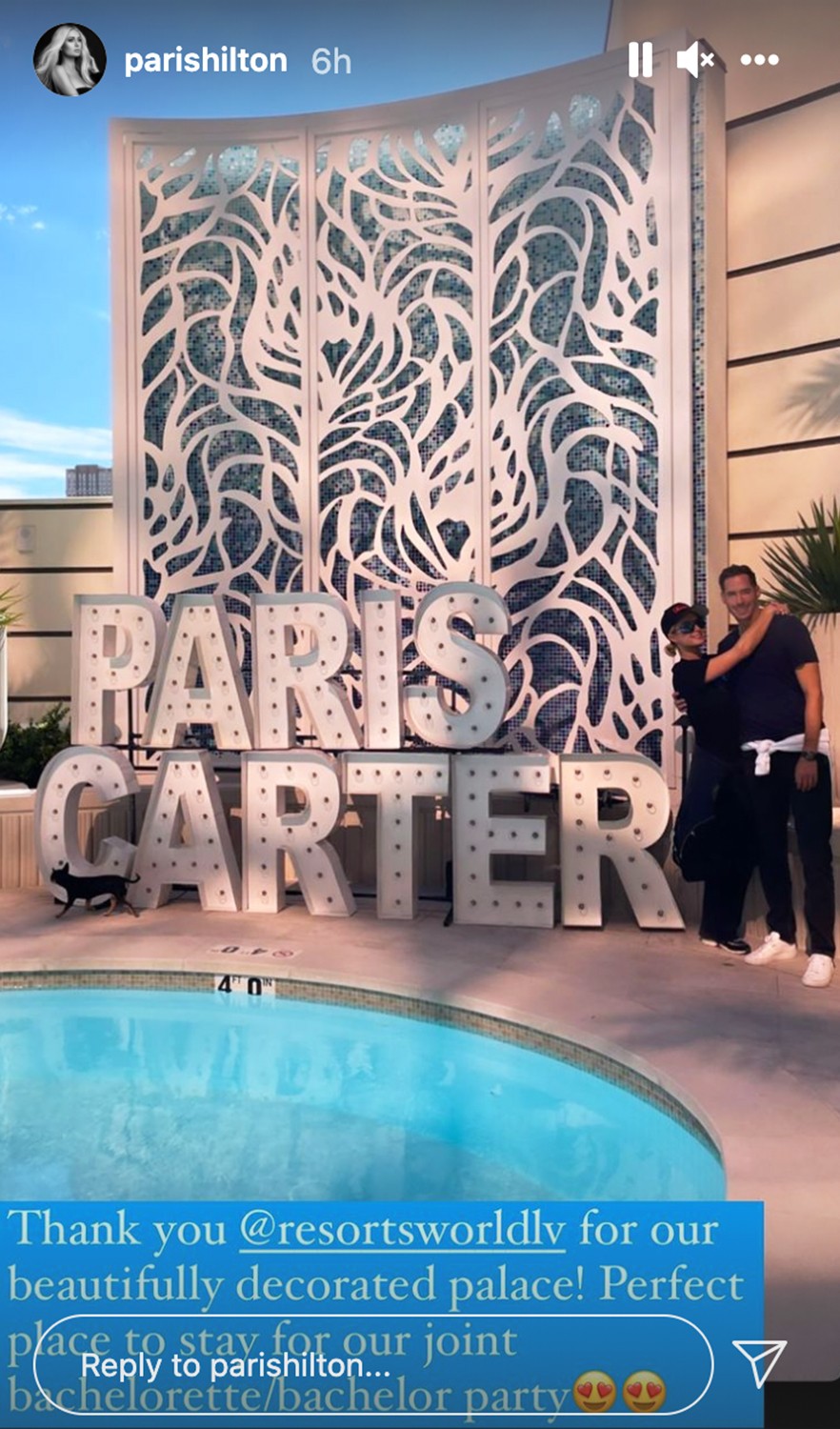 Paris Hilton e Carter Reum tiveram decoração especial no hotel (Foto: Instagram/Reprodução)
