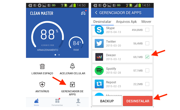Identificando os aplicativos que consomem mais espaço no Android com o Clean Master (Foto: Reprodução/Marvin Costa)