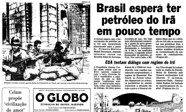 Capa da ediÃ§Ã£o do GLOBO, publicada no dia 12 de fevereiro de 1979