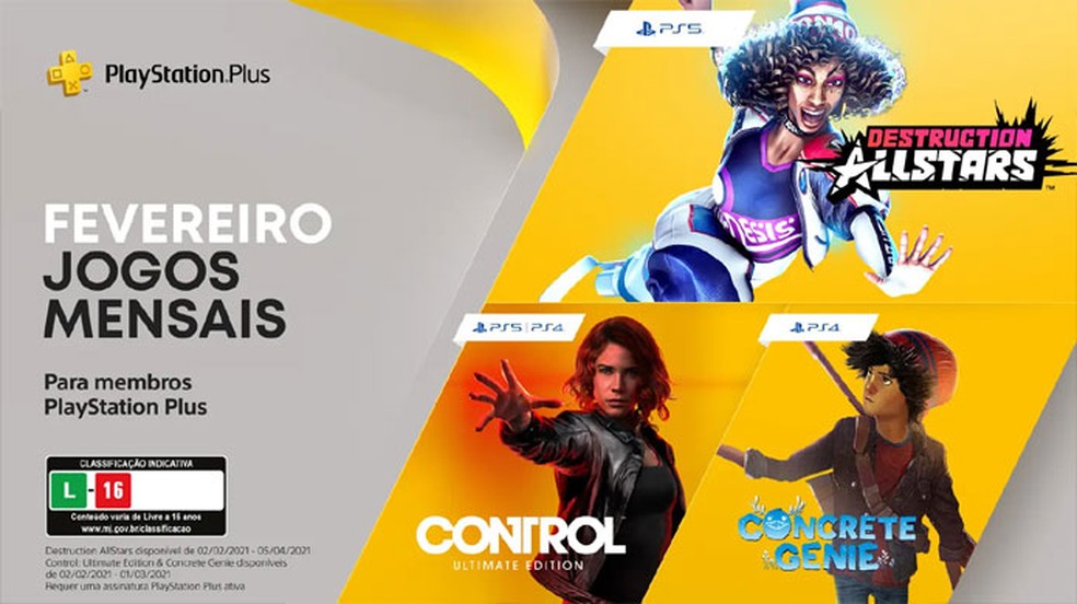 Control: Ultimate Edition, Concrete Genie e Destruction AllStars serão os jogos grátis de fevereiro no PS4 e PS5 para assinantes da PS Plus — Foto: Reprodução/PlayStation Blog