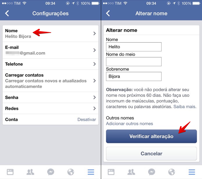 Mudando nome do Facebook pelo celular (Foto: Reprodu??o/Helito Bijora) 