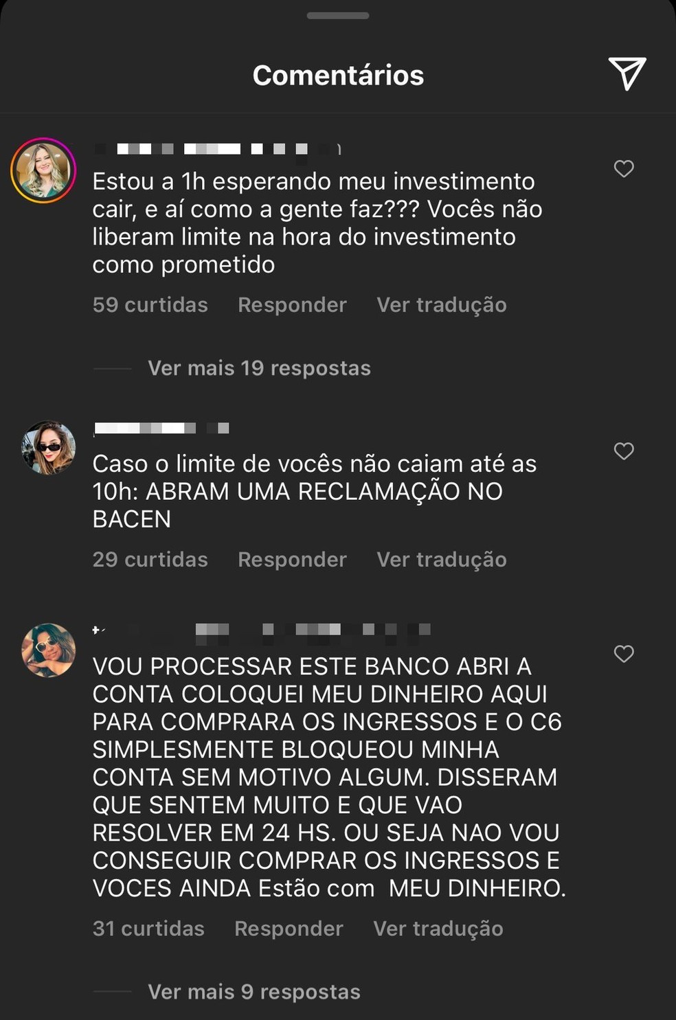 F&atilde;s relatam que limite no cart&atilde;o de cr&eacute;dito da C6 Bank n&atilde;o foi liberado &mdash; Foto: Reprodu&ccedil;&atilde;o / Redes sociais
