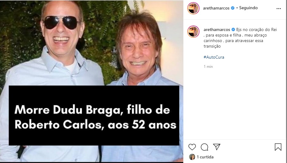 Aretha Marcos lamenta morte de Dudu Braga (Foto: Reprodução Instagram)