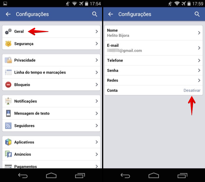 Desativando conta do Facebook no Android (Foto: Reprodu??o/Helito Bijora) 