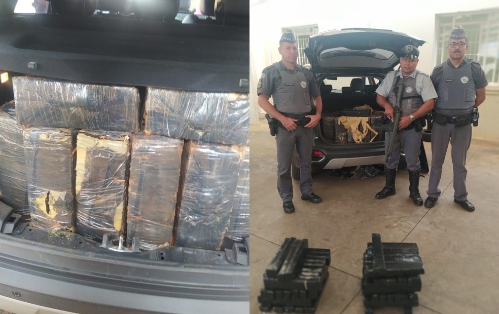Dupla é presa ao transportar mais de meia tonelada de maconha em Águas de Santa Bárbara  — Foto: Polícia Rodoviária/ Divulgação 