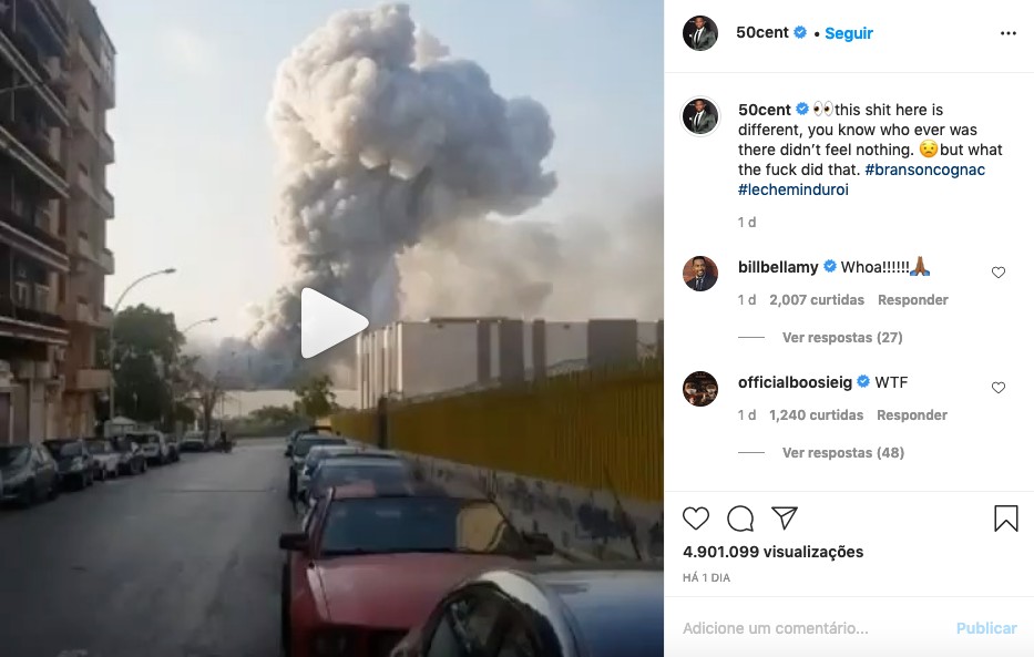 Um dos posts polêmicos do rapper 50 Cent sobre a explosão em Beirute (Foto: Instagram)