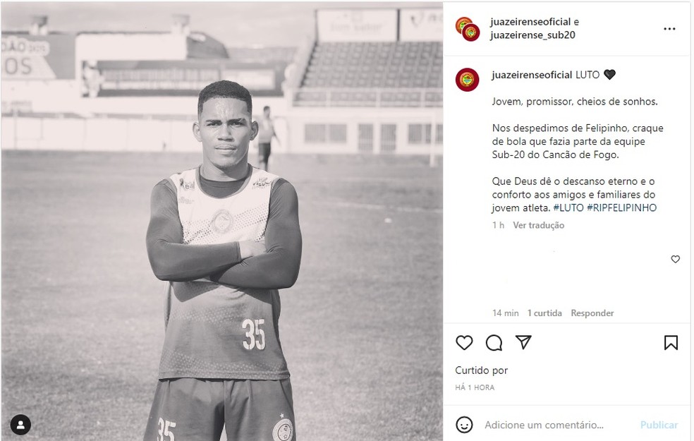 Jogador do Juazeirense morre a tiros — Foto: Juazeirense / Divulgação