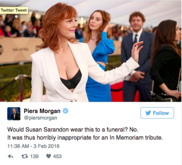 O comentário de Piers Morgan sobre a vestimenta de Susan Sarandon (Foto: Reprodução)