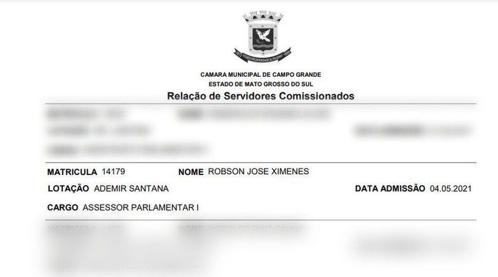 Portal da transparência da Câmara de Vereadores de Campo Grande confirma lotação do servidor preso em flagrante por tráfico de drogas — Foto: Reprodução/G1 MS