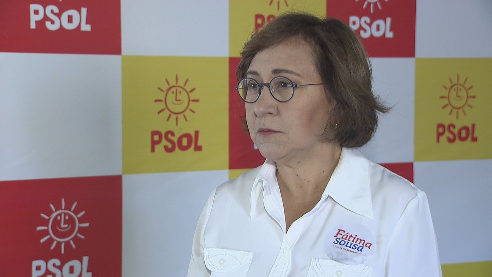 A professora Fátima Sousa, candidata pelo PSOL (Foto: Reprodução/TV Globo)