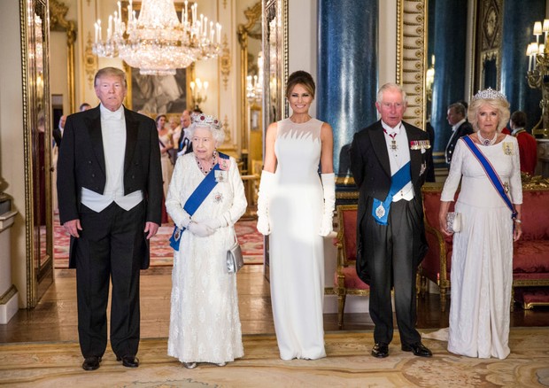 Donald Trump, rainha Elizabeth, Melania Trump, príncipe Charles e Camilla Parker Bowles  (Foto: Getty Images)