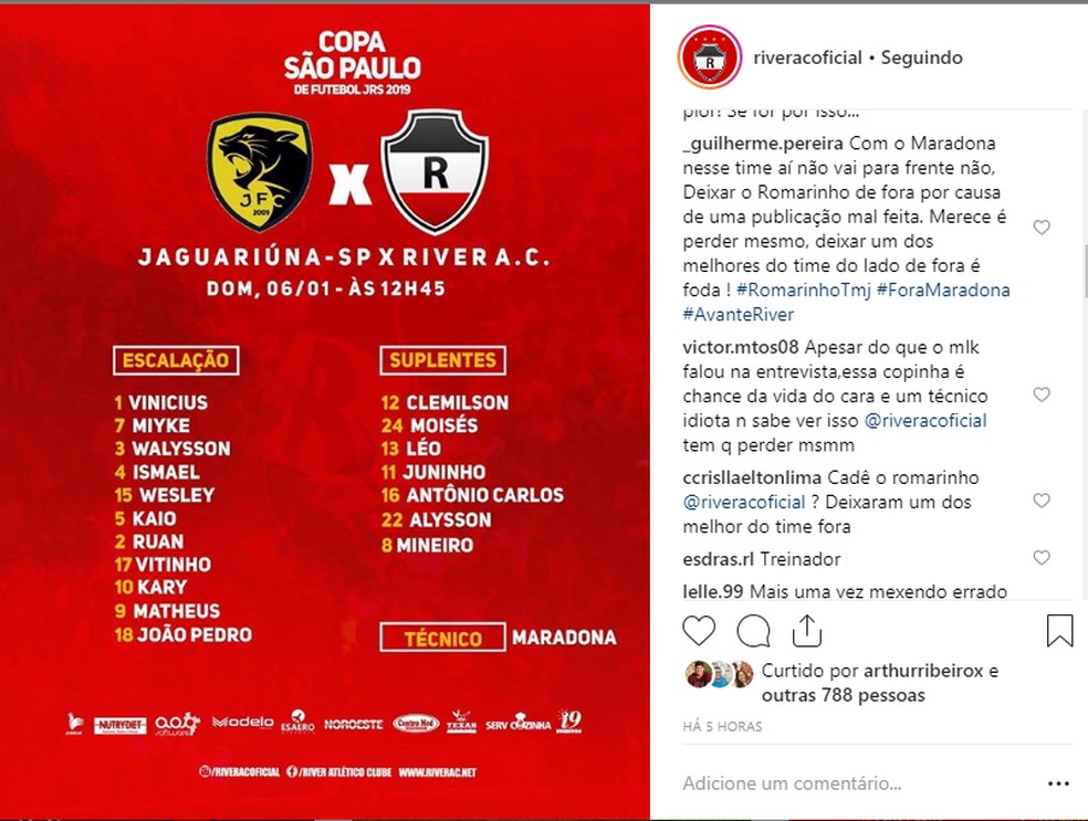 Jaguariúna x River-PI - Copa São Paulo 2019 — Foto: Reprodução/Instagram