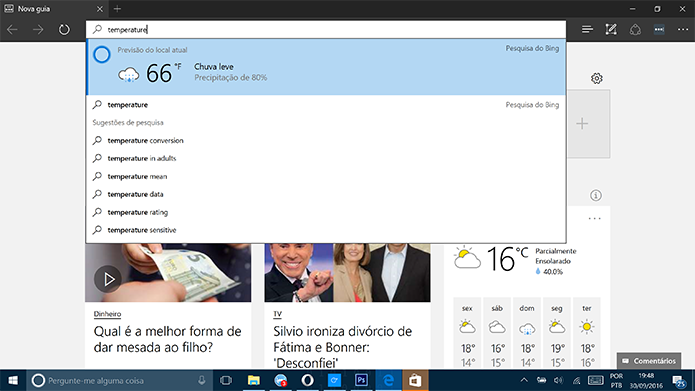 Cortana pode mostrar temperatura diretamente da barra de endereços do Microsoft Edge (Foto: Reprodução/Elson de Souza)