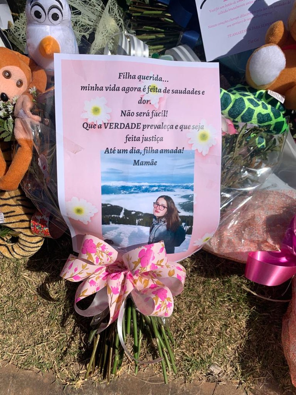Família e amigos colocaram homenagens, flores e bichos de pelúcia na frente da casa onde Isabele Ramos, de 14 anos, foi morta em Cuiabá — Foto: Arquivo pessoal