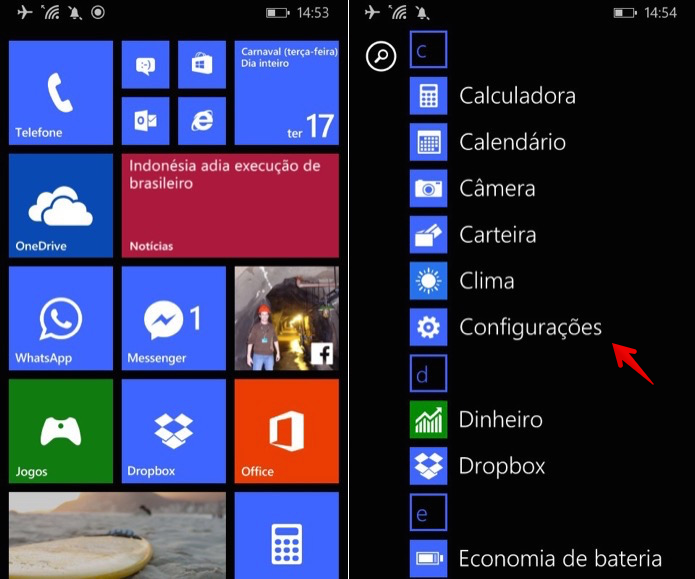 Acesse as configura??es do Windows Phone (Foto: Reprodu??o/Helito Bijora) 