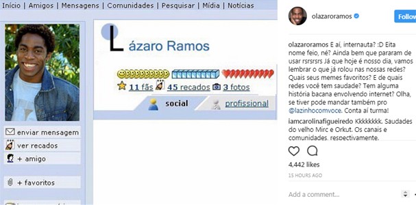 Lázaro Ramos no Orkut (Foto: Instagram/Reprodução) Lázaro Ramos no Orkut (Foto: Instagram/Reprodução)