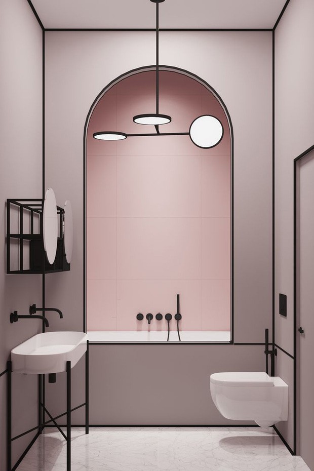 Décor do dia: banheiro geométrico em rosa e preto (Foto: reprodução)
