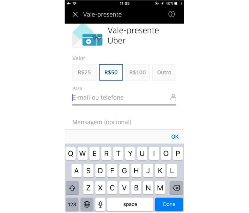 Digite as informações de quem vai receber e escolha o valor (Foto: Reprodução/Karen Malek)