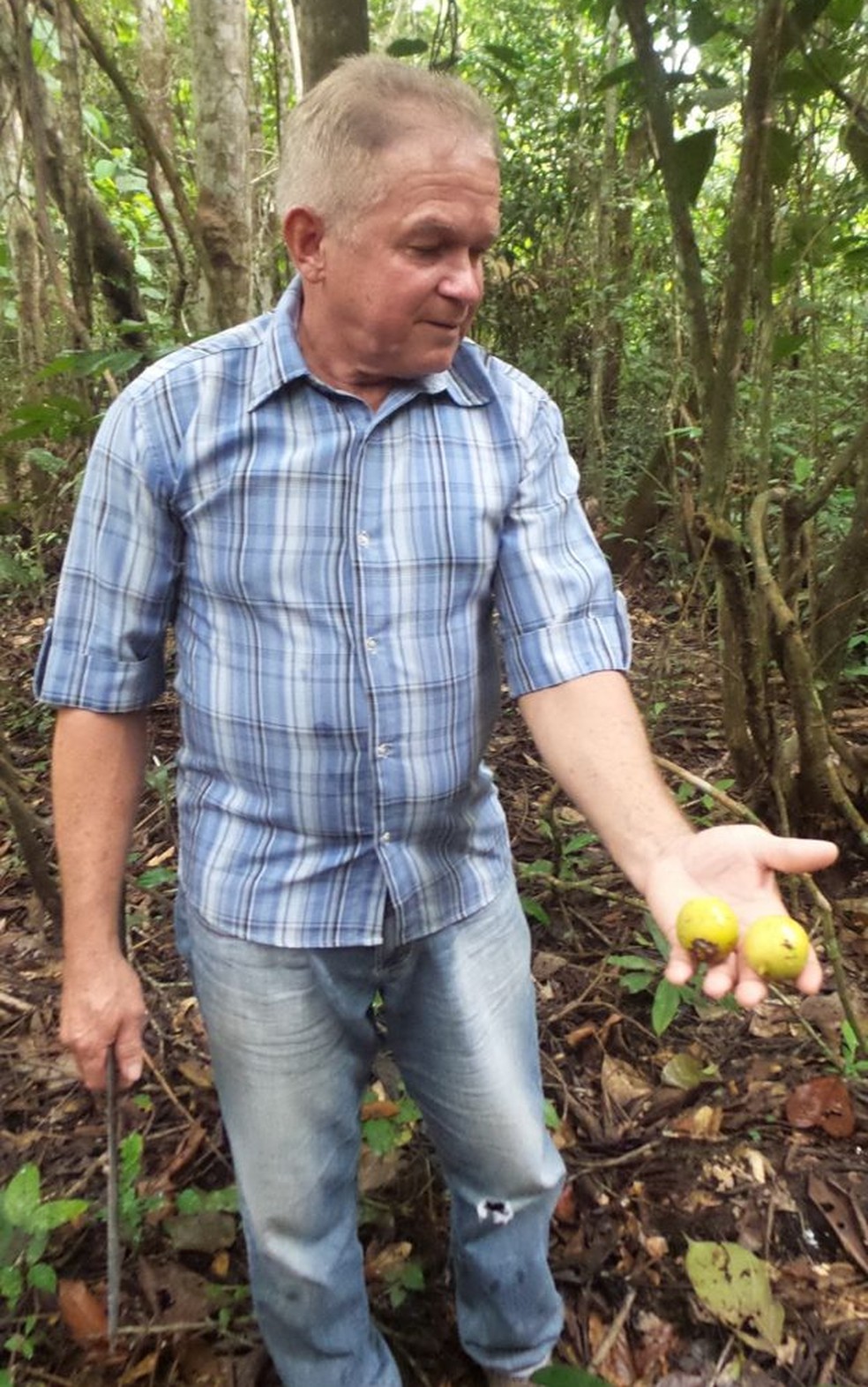 João do Mel com tucumã nas mãos: produtor se dedicou à produção de mel por mais de 40 anos — Foto: Elizabeth Oliveira