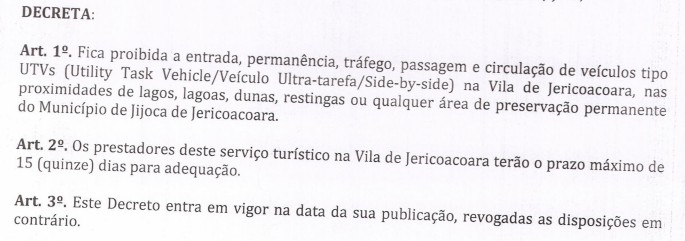 Após flagra, prefeitura proíbe circulação de quadriciclos UTV na Vila de Jericoacoara e em áreas de preservação do município