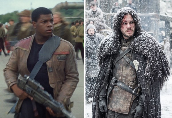 O ator John Boyega como Finn em Stwar Wars e o ator Kit Harington como Jon Snow em Game of Thrones (Foto: Reprodução)