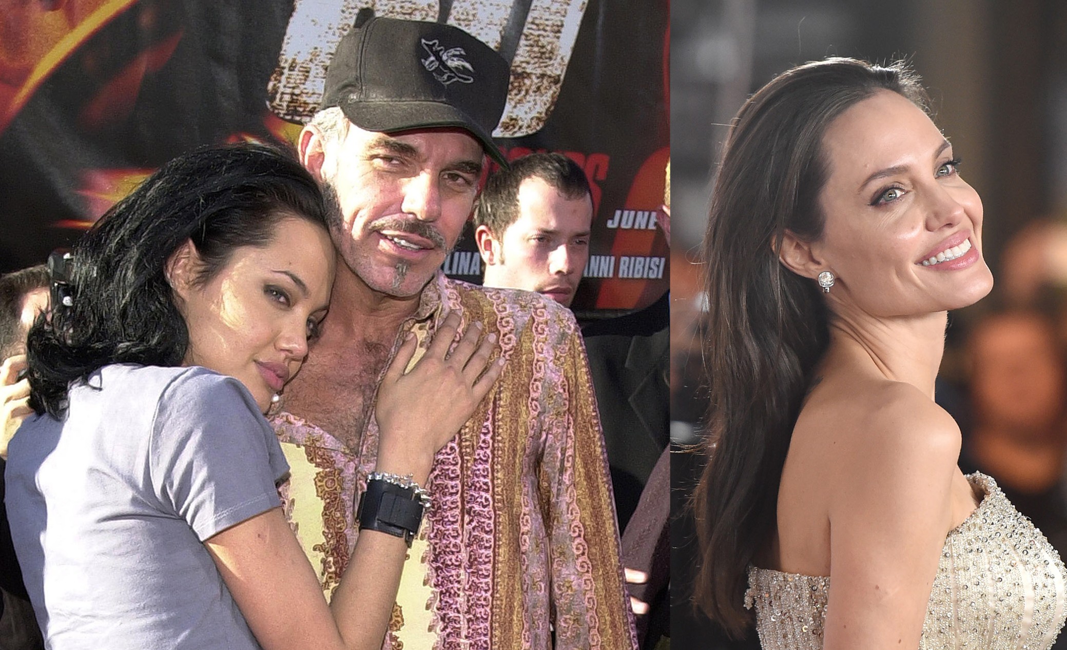 Angelina Jolie e Billy Bob Thornton em 2000. E Angelina Jolie em 2015 (Foto: Getty Images)