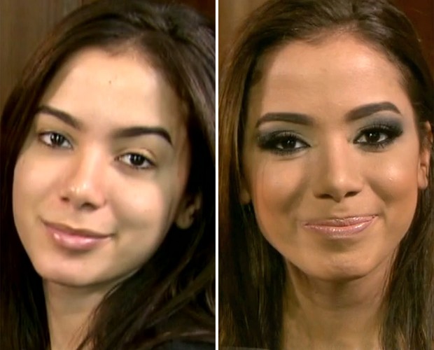 Anitta sem maquiagem e depois da produção (Foto: Mais Você/ TV Globo)