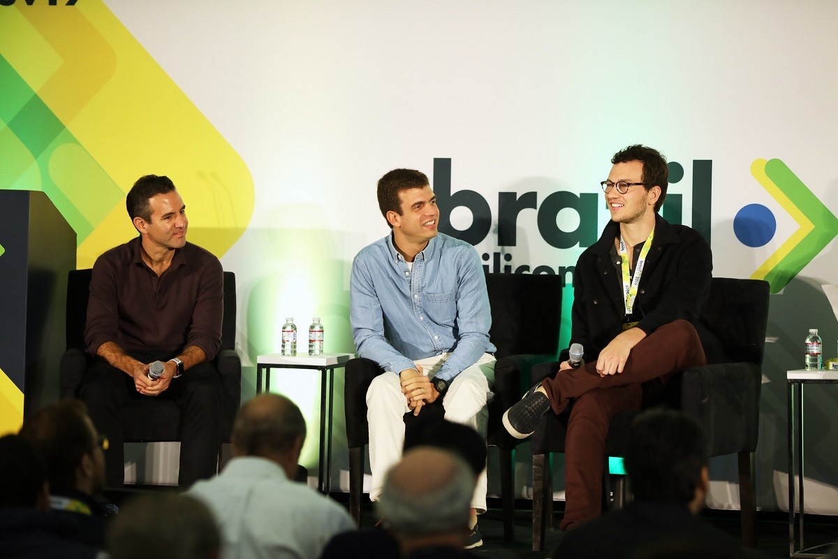 David Vélez, do Nubank; Henrique Dubugras, da Brex; e André Street, da Stone, participam do Brazil at Silicon Valley (Foto: Divulgação)