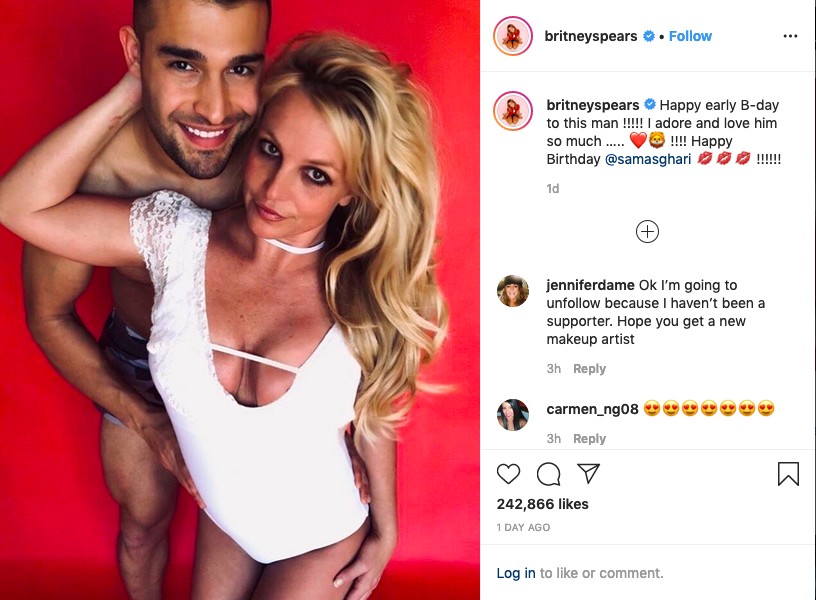 O post de Britney Spears no qual ela celebrou o aniversário do namorado (Foto: Instagram)