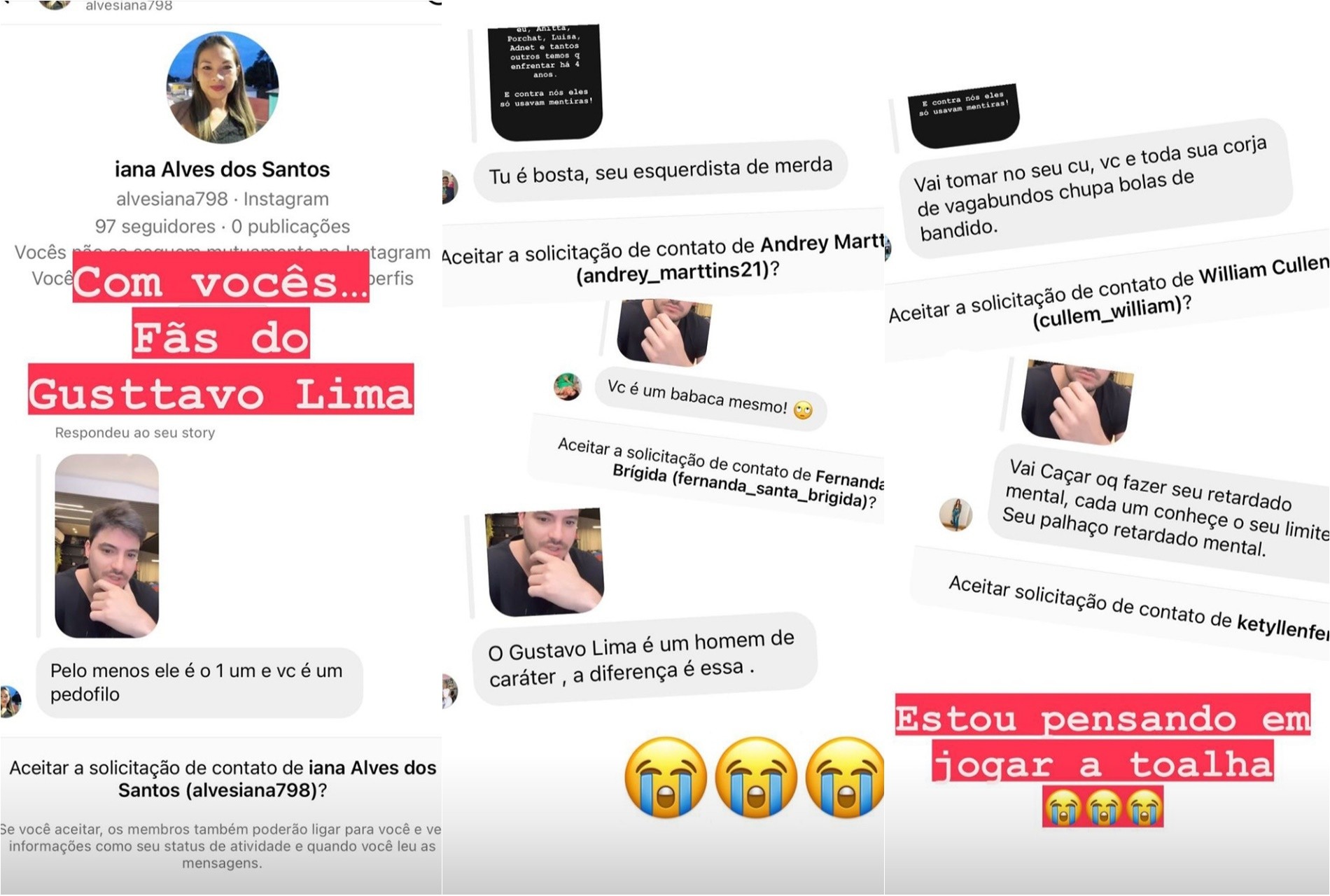 Fãs de Gusttavo Lima enviaram mensagens para Felipe Neto no Instagram (Foto: Reprodução/Instagram)