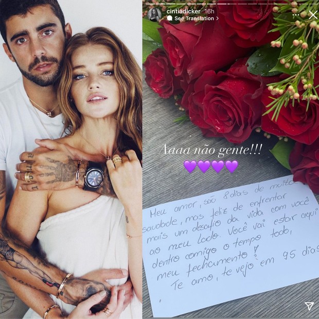 Confinado no "BBB 22", Pedro Scooby envia flores para Cintia Dicker: "Te vejo em 95 dias" (Foto: Reprodução/ Instagram)