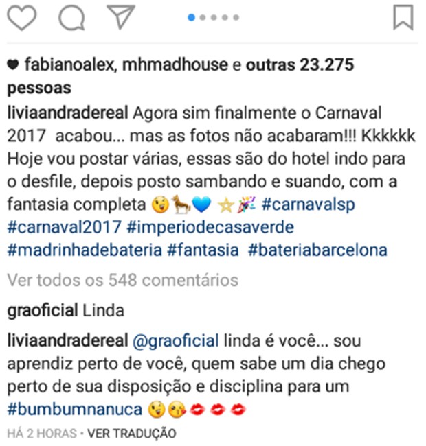 Lívia Andrade e Gracyanne Barbosa trocam elogios em rede social (Foto: Reprodução/Instagram)