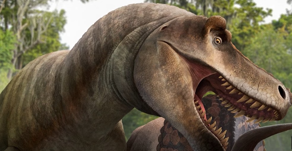 O "T-rex", da espécie dos terópodes, já possuía sacos aéreos, tornando-se o maior predador no final do período Cretáceo — Foto: Julio Lacerda