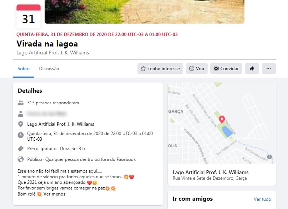 Prefeitura de Garça denuncia festa de ano novo divulgada na web — Foto: Facebook/Reprodução