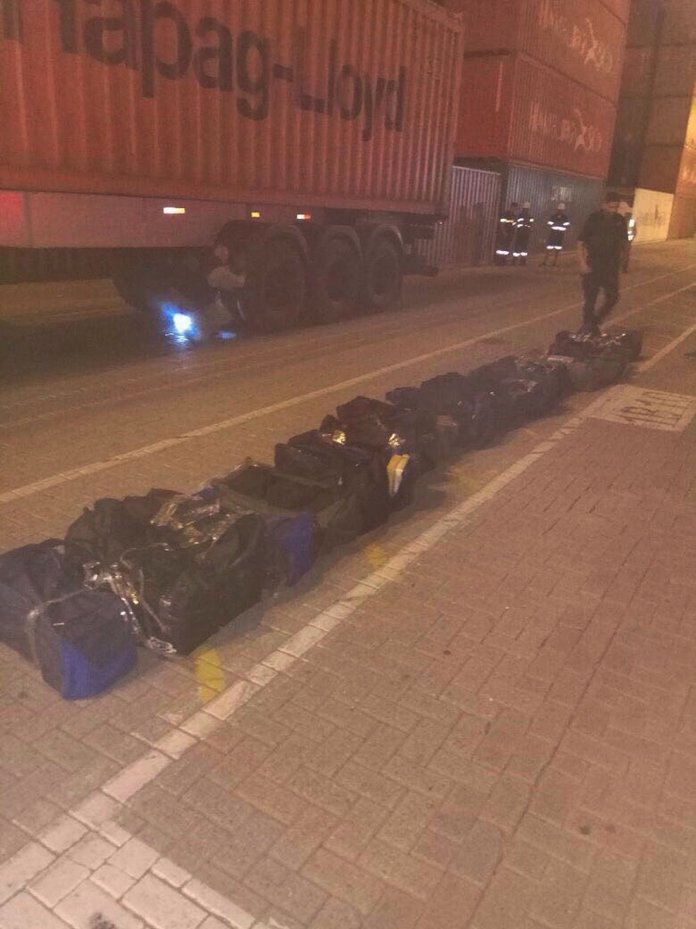 Drogas estava dentro de mochilas de viagem, no Porto de Santos (Foto: Divulgação/Guarda Portuária)