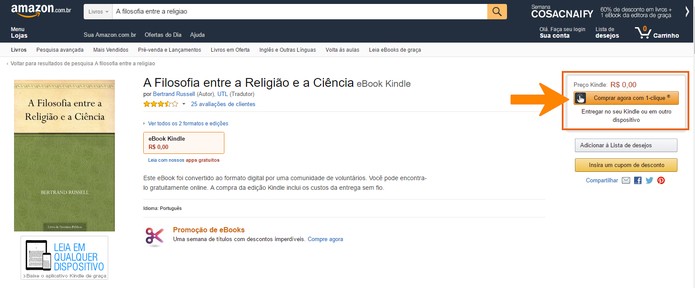 Selecione o botão para fazer a compra do e-book na Amazon (Foto: Reprodução/Barbara Mannara)