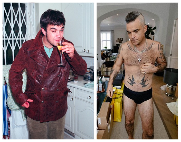 Robbie Williams em fotos de 1996 e 2020 (Foto: Getty Images/Instagram)